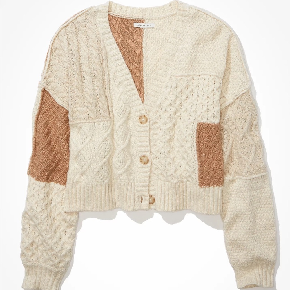 Women’s Small American Eagle Cropped Oatmeal Cardigan